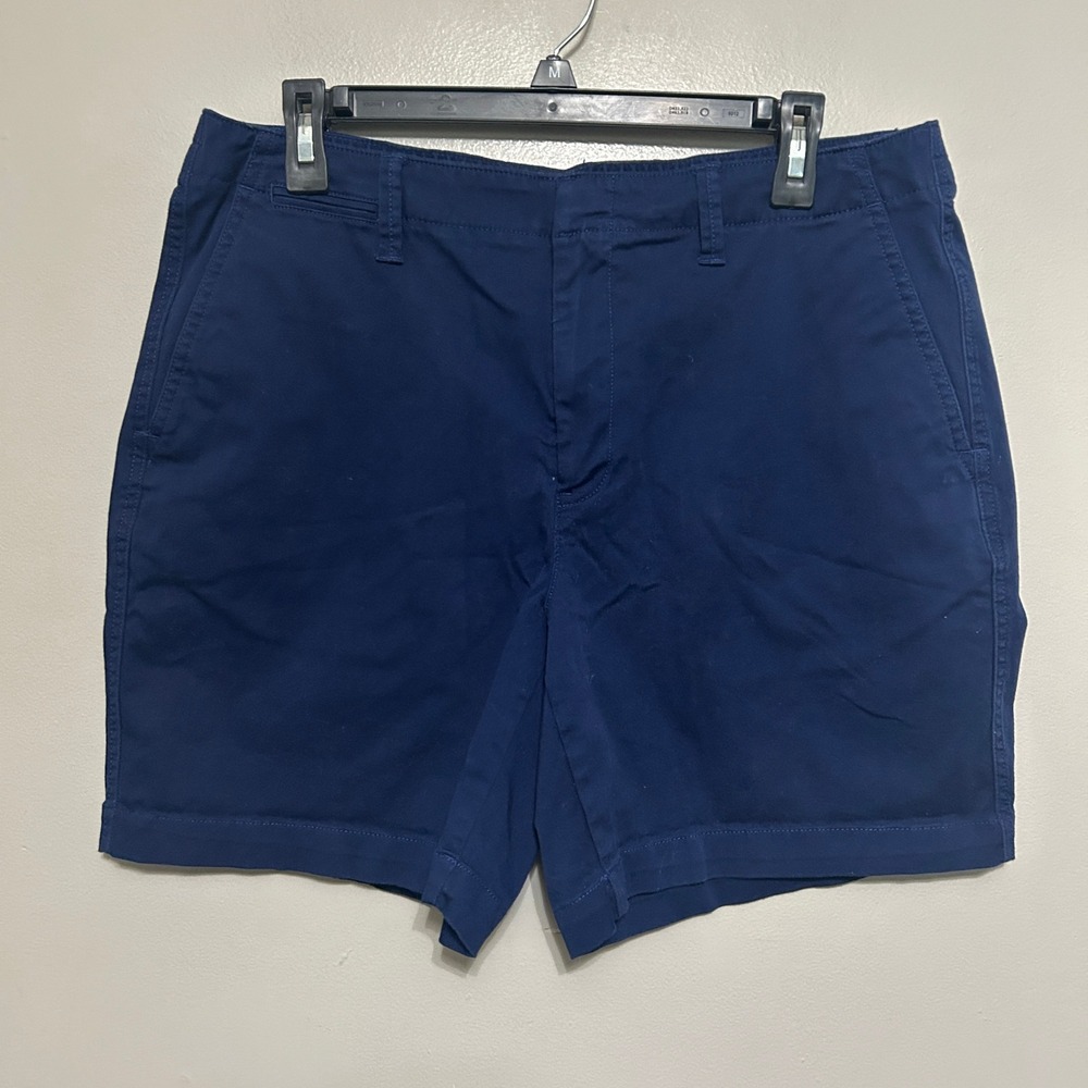 Lands End Chino Shorts Women 14 Navy Blue Casual Coastal Preppy Everyday Classic
